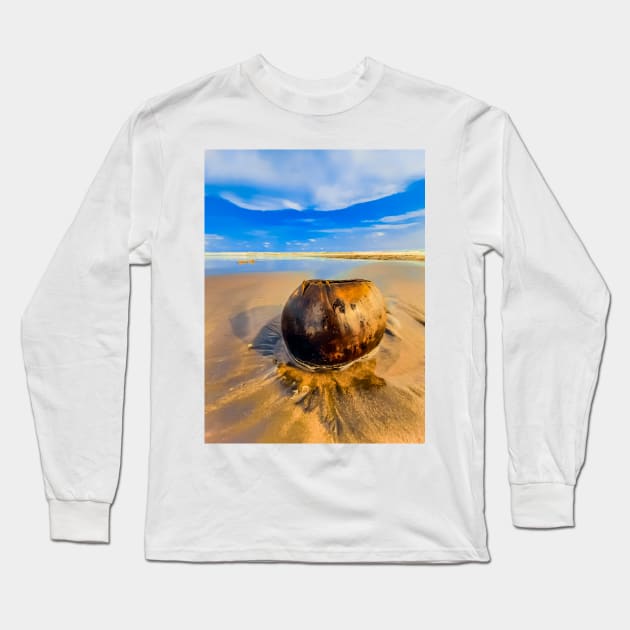 Coconut on sand beach 2 Long Sleeve T-Shirt by kall3bu
